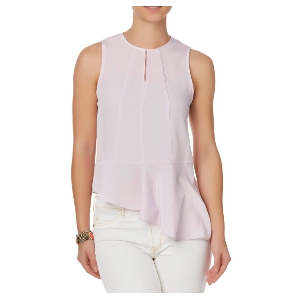 Attention Sleeveless Peplum Assymetrical Hem Top